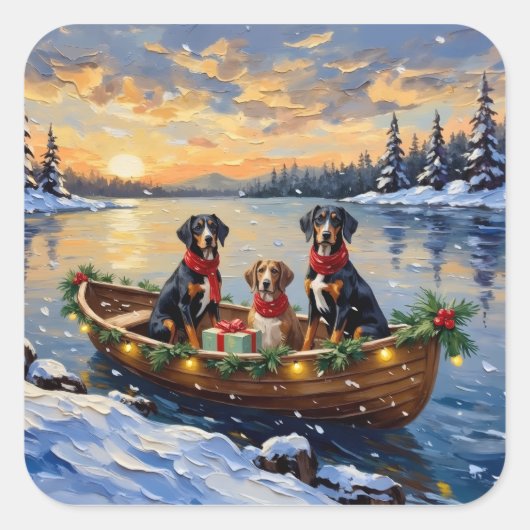 Treeing Walker Coonhound Christmas Boat Holiday Vierkante Sticker (Voorkant)