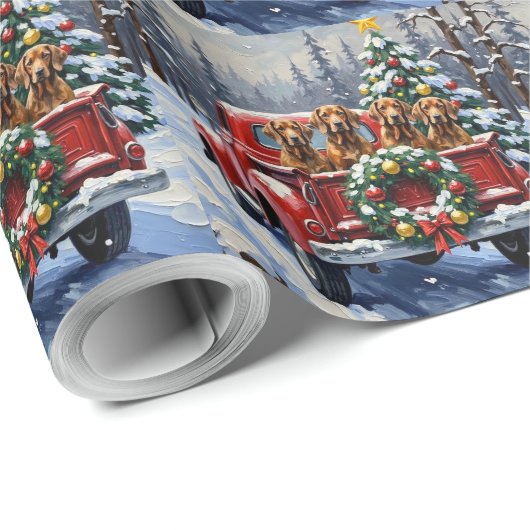 Treeing Walker Coonhound Christmas Red Truck Cadeaupapier (Rol Hoek)