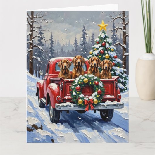 Treeing Walker Coonhound Christmas Red Truck Kaart (Voorkant)