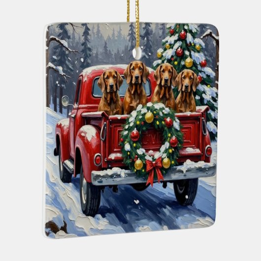 Treeing Walker Coonhound Christmas Red Truck Keramisch Ornament (Rechts)