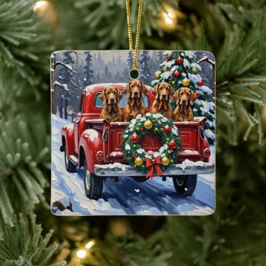 Treeing Walker Coonhound Christmas Red Truck Keramisch Ornament (Boom)