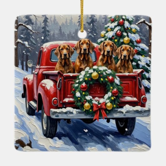 Treeing Walker Coonhound Christmas Red Truck Keramisch Ornament (Achterkant)