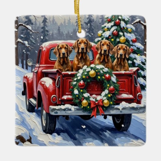 Treeing Walker Coonhound Christmas Red Truck Keramisch Ornament (Voorkant)