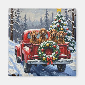 Treeing Walker Coonhound Christmas Red Truck Magneet (Voorkant)