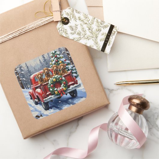 Treeing Walker Coonhound Christmas Red Truck Vierkante Sticker (Geschenken)