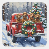 Treeing Walker Coonhound Christmas Red Truck Vierkante Sticker (Voorkant)