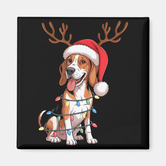 Treeing Walker Coonhound Dog Christmas Lights Sant Magneet (Voorkant)