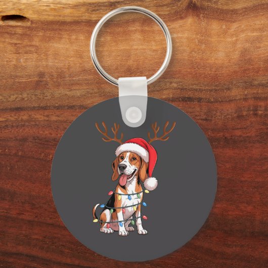Treeing Walker Coonhound Dog Christmas Lights Sant Sleutelhanger (Voorkant)