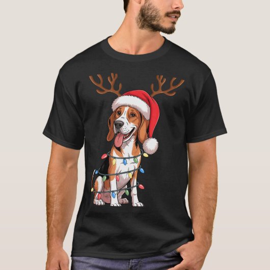 Treeing Walker Coonhound Dog Christmas Lights Sant T-shirt (Voorkant)
