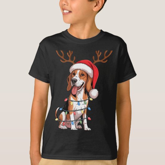 Treeing Walker Coonhound Dog Christmas Lights Sant T-shirt (Voorkant)