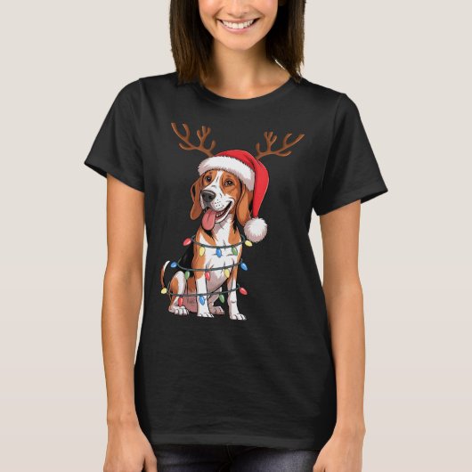 Treeing Walker Coonhound Dog Christmas Lights Sant T-shirt (Voorkant)