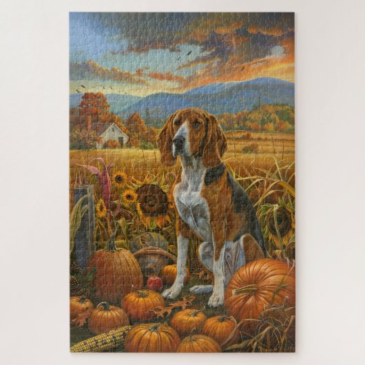 Treeing Walker Coonhound Dog Herfst Thanksgiving Legpuzzel (Verticaal)