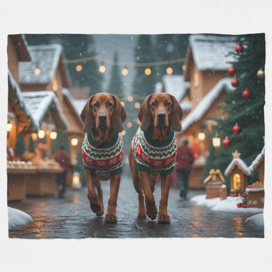 Treeing Walker Coonhound Dogs Christmas Snow  Fleece Deken (Voorkant (Horizontaal))