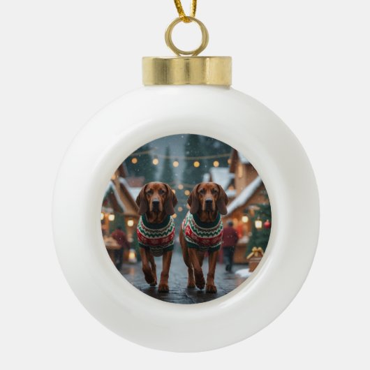 Treeing Walker Coonhound Dogs Christmas Snow Keramische Bal Ornament (Voorkant)