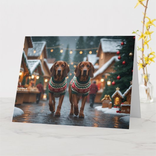 Treeing Walker Coonhound Dogs Kerstsneeuw Kaart (Gele Bloem)