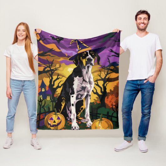 Treeing Walker Coonhound Halloween Heks Pompoen Fleece Deken (In situ)