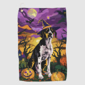 Treeing Walker Coonhound Halloween Heks Pompoen Golfhanddoek (Voorkant)