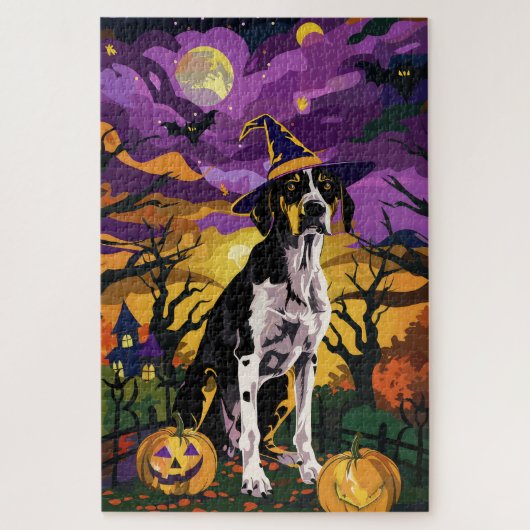Treeing Walker Coonhound Halloween Heks Pompoen Legpuzzel (Verticaal)