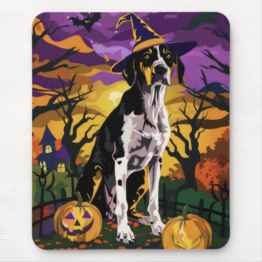 Treeing Walker Coonhound Halloween Heksenpompoen Muismat (Voorkant)