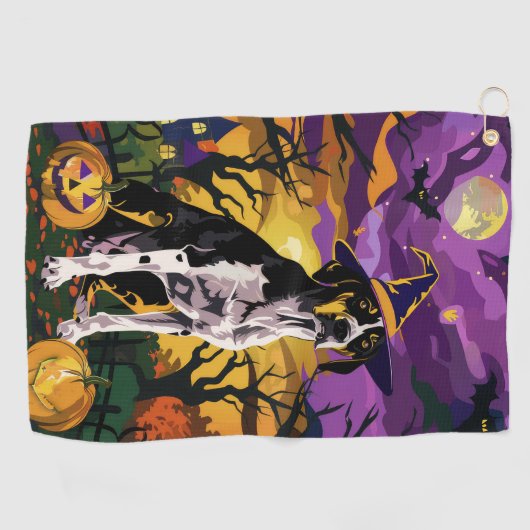 Treeing Walker Coonhound Halloween Witch Pumpkin Golfhanddoek (Horizontaal)
