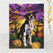 Treeing Walker Coonhound Halloween Witch Pumpkin Kaart (Gele Bloem)
