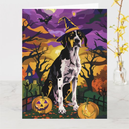 Treeing Walker Coonhound Halloween Witch Pumpkin Kaart (Gele Bloem)
