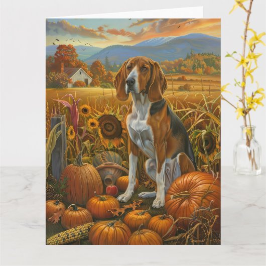 Treeing Walker Coonhound-hond Herfst Thanksgiving Kaart (Gele Bloem)