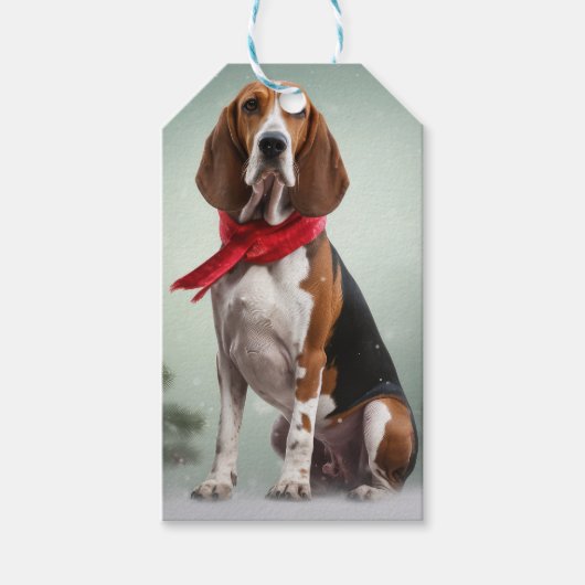 Treeing Walker Coonhound hond in Sneeuw Kerstmis Cadeaulabel (Voorkant)