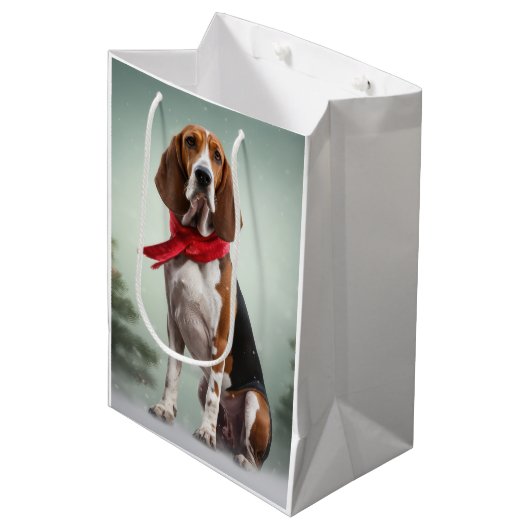 Treeing Walker Coonhound hond in Sneeuw Kerstmis Medium Cadeauzakje (Voorkant Gekanteld)