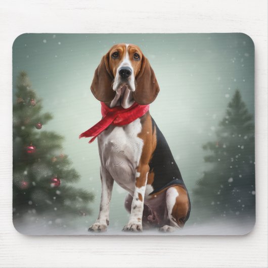 Treeing Walker Coonhound-hond in Sneeuw Kerstmis Muismat (Voorkant)