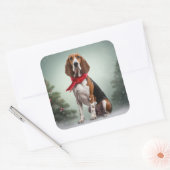 Treeing Walker Coonhound-hond in Sneeuw Kerstmis Vierkante Sticker (Envelop)