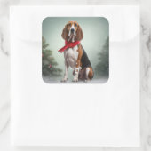 Treeing Walker Coonhound-hond in Sneeuw Kerstmis Vierkante Sticker (Tas)