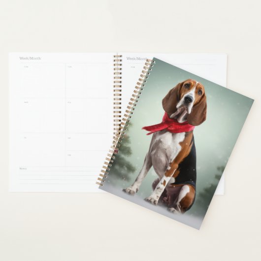 Treeing Walker Coonhound-hond in sneeuw met Kerstm Planner (Display)