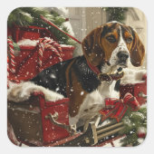 Treeing Walker Coonhound Hond Kerst Feestelijk Vierkante Sticker (Voorkant)