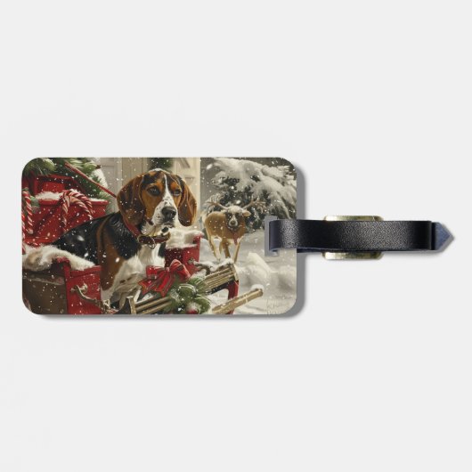 Treeing Walker Coonhound Hond Kerstfeest Bagagelabel (Achterkant horizontaal)