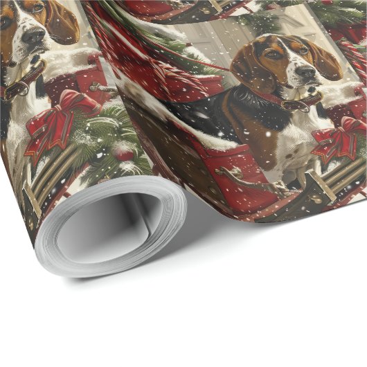 Treeing Walker Coonhound Hond Kerstfeest Cadeaupapier (Rol Hoek)
