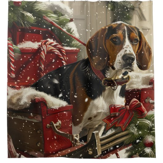 Treeing Walker Coonhound Hond Kerstfeest Douchegordijn (Voorkant)