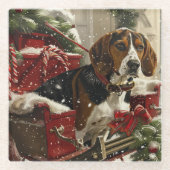 Treeing Walker Coonhound Hond Kerstfeest Glazen Onderzetter (Voorkant)