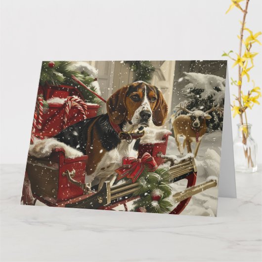 Treeing Walker Coonhound Hond Kerstfeest Kaart (Gele Bloem)