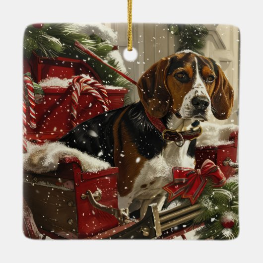 Treeing Walker Coonhound Hond Kerstfeest Keramisch Ornament (Achterkant)