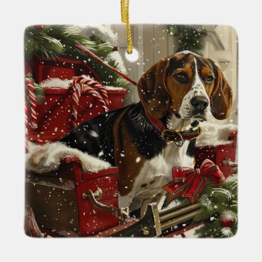 Treeing Walker Coonhound Hond Kerstfeest Keramisch Ornament (Voorkant)