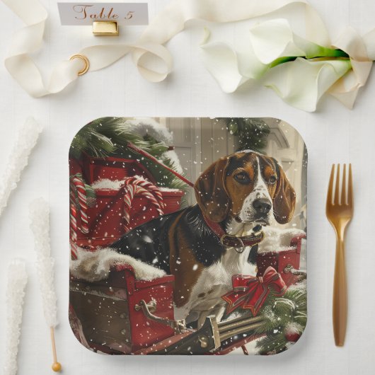Treeing Walker Coonhound Hond Kerstfeest Papieren Bordje (Huwelijk)