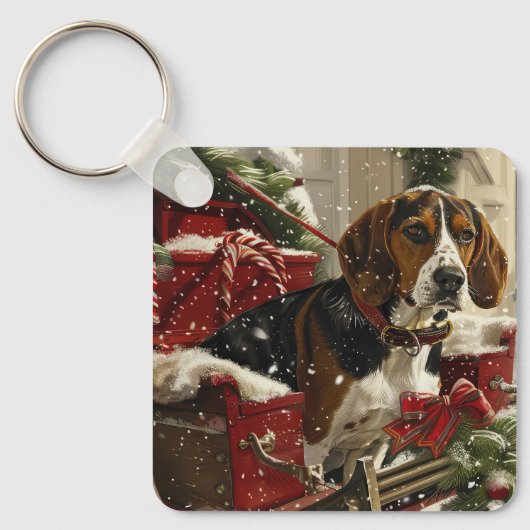 Treeing Walker Coonhound Hond Kerstfeest Sleutelhanger (Voorkant)