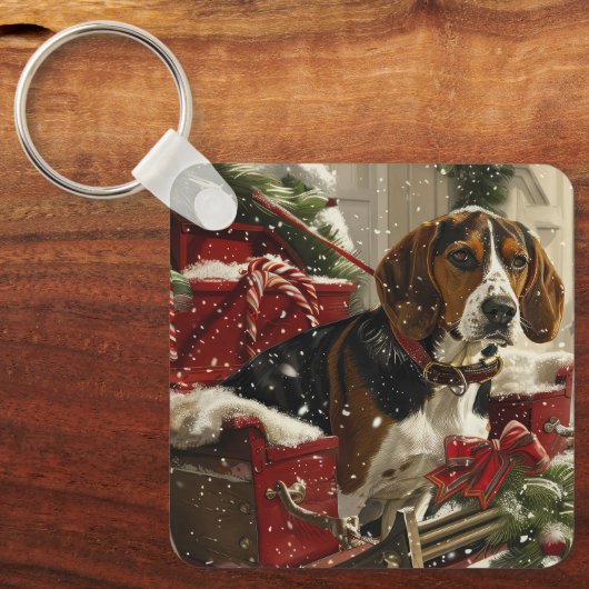 Treeing Walker Coonhound Hond Kerstfeest Sleutelhanger (Voorkant)