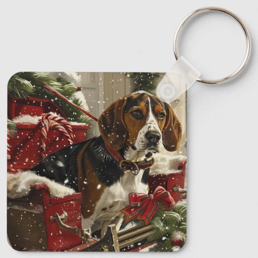 Treeing Walker Coonhound Hond Kerstfeest Sleutelhanger (Achterkant)