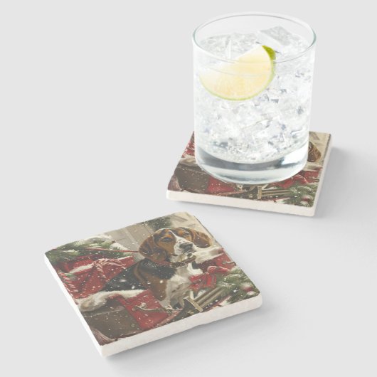 Treeing Walker Coonhound Hond Kerstfeest Stenen Onderzetter (Zijkant)