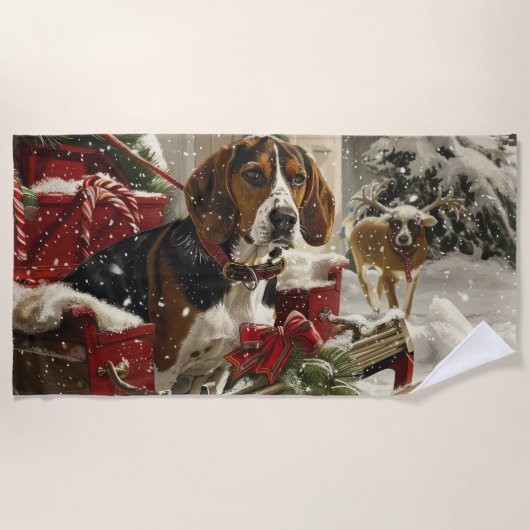 Treeing Walker Coonhound Hond Kerstfeest Strandlaken (Voorkant)