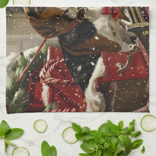 Treeing Walker Coonhound Hond Kerstfeest Theedoek (Gevouwen)