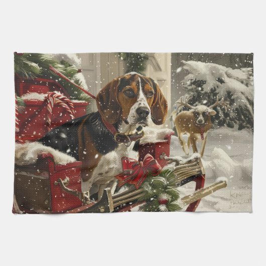 Treeing Walker Coonhound Hond Kerstfeest Theedoek (Horizontaal)