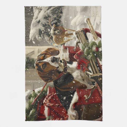 Treeing Walker Coonhound Hond Kerstfeest Theedoek (Verticaal)